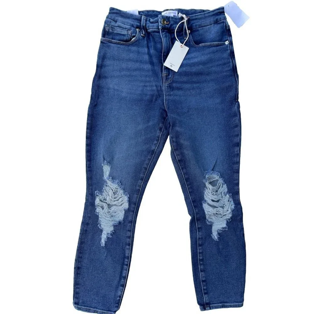 Good American Good Waist Ripped Crop Skinny Jeans in Blue855 - Picture 14 of 15